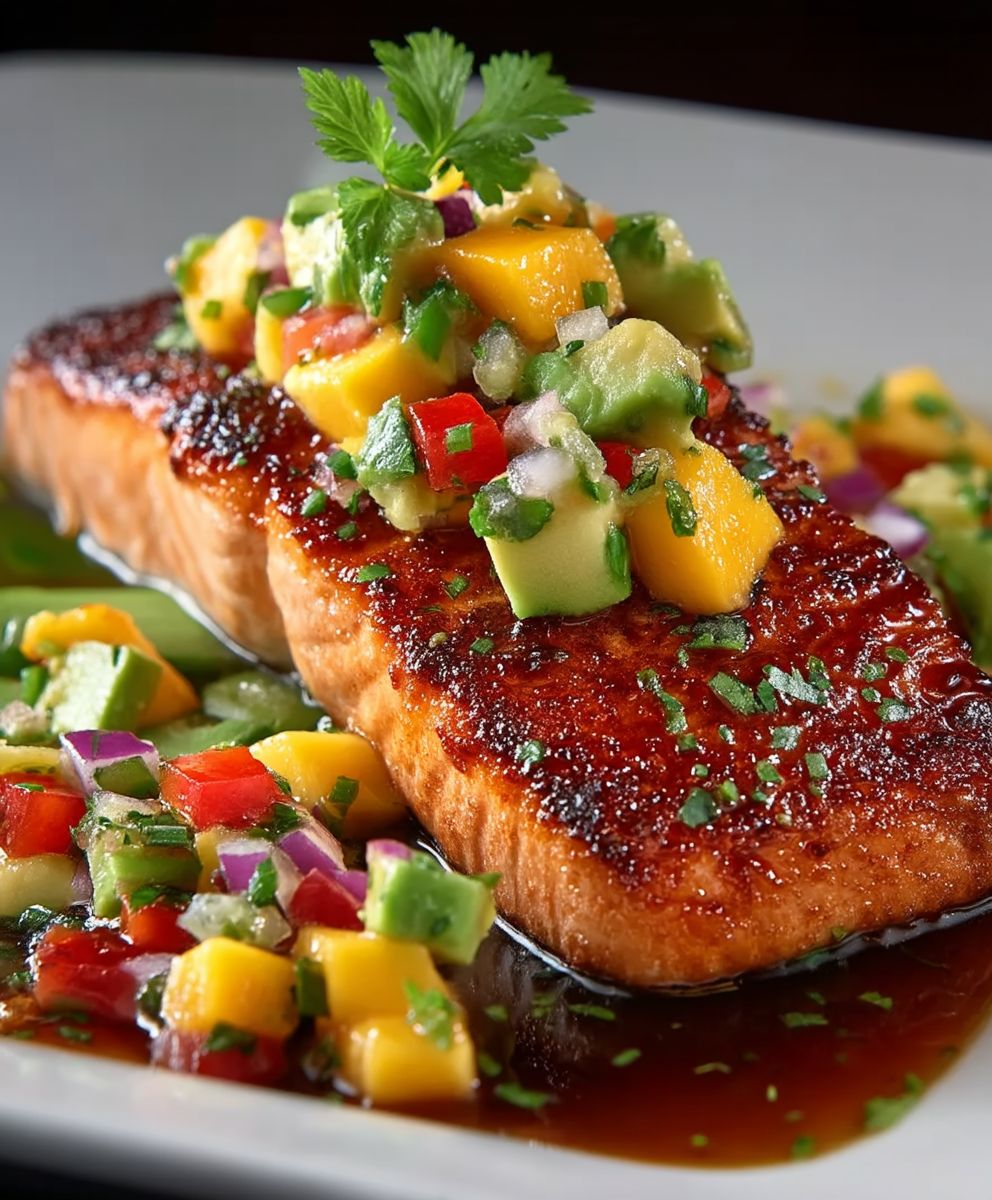 Honig glasierter Lachs Mango Salsa