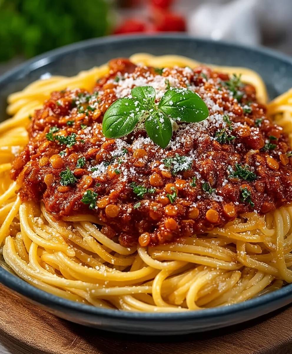 Rote Linsen Bolognese Spaghetti