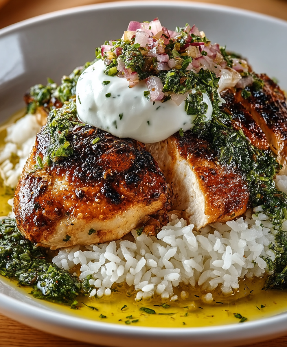Hähnchen Reis Limetten Chimichurri