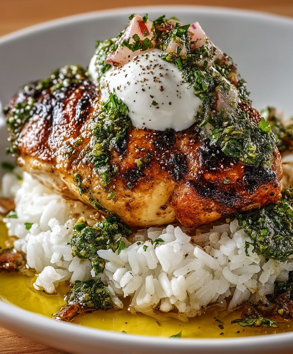 Hähnchen Reis Limetten Chimichurri