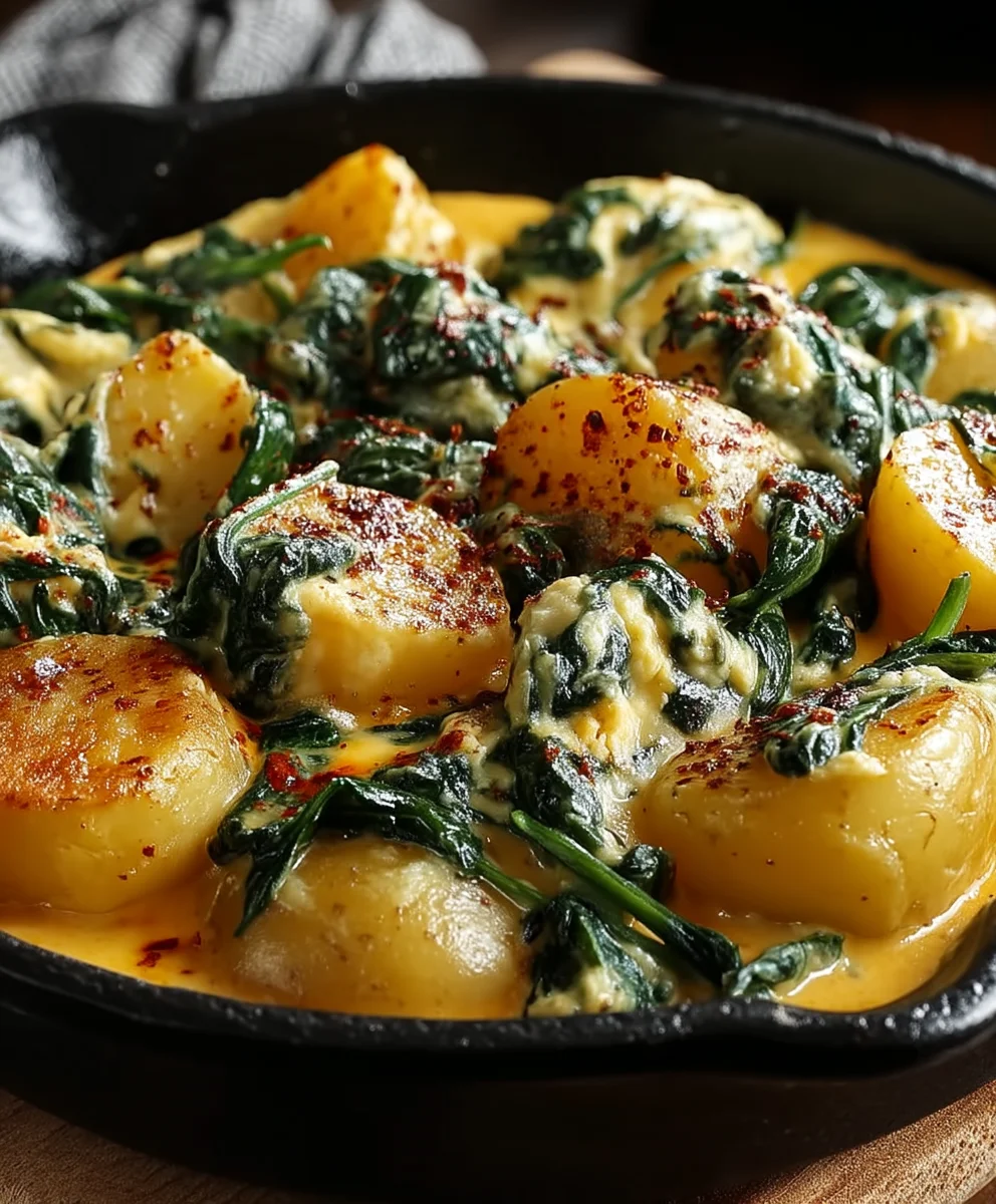 Cremige Kartoffelpfanne mit Spinat & Frischkäse-Rezept