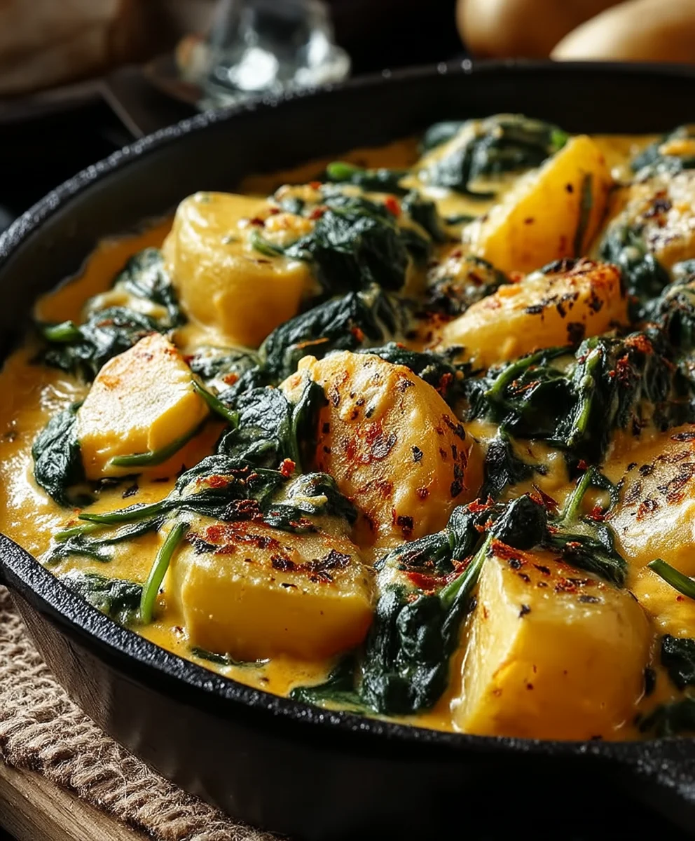 Cremige Kartoffelpfanne mit Spinat & Frischkäse-Rezept
