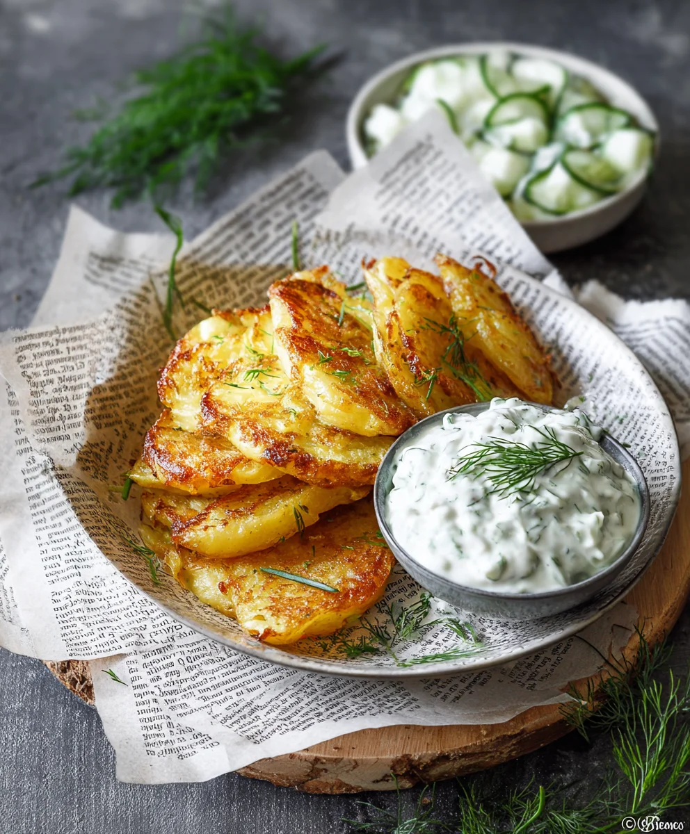 Knusprige Kartoffelspalten & erfrischender Gurkendip!