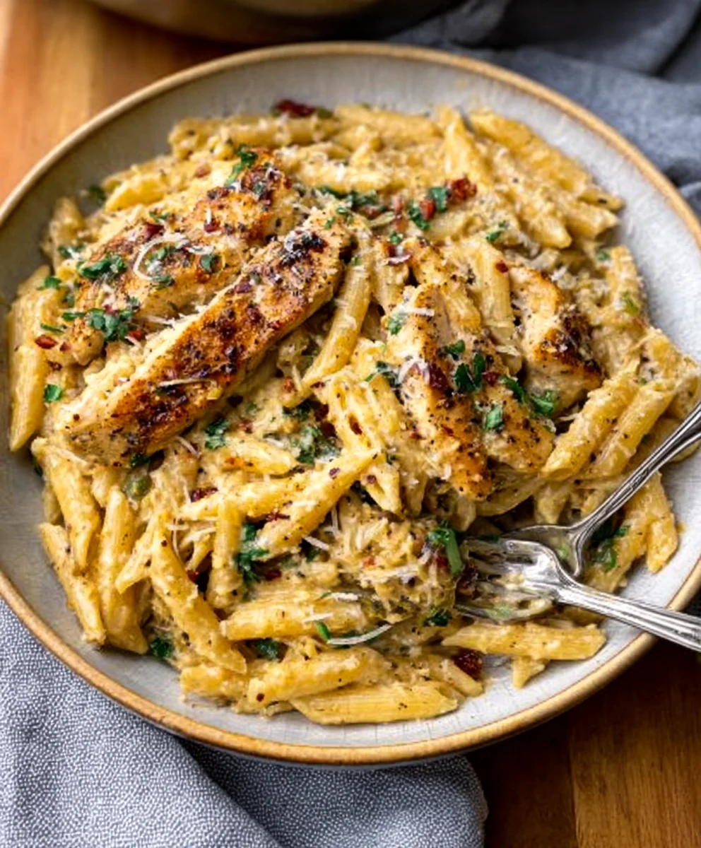 Gesunde Knoblauch Parmesan Hähnchen Pasta – einfach & köstlich!