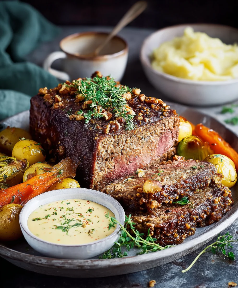 Nuss Braten Kaesesoesse Blechgemuese