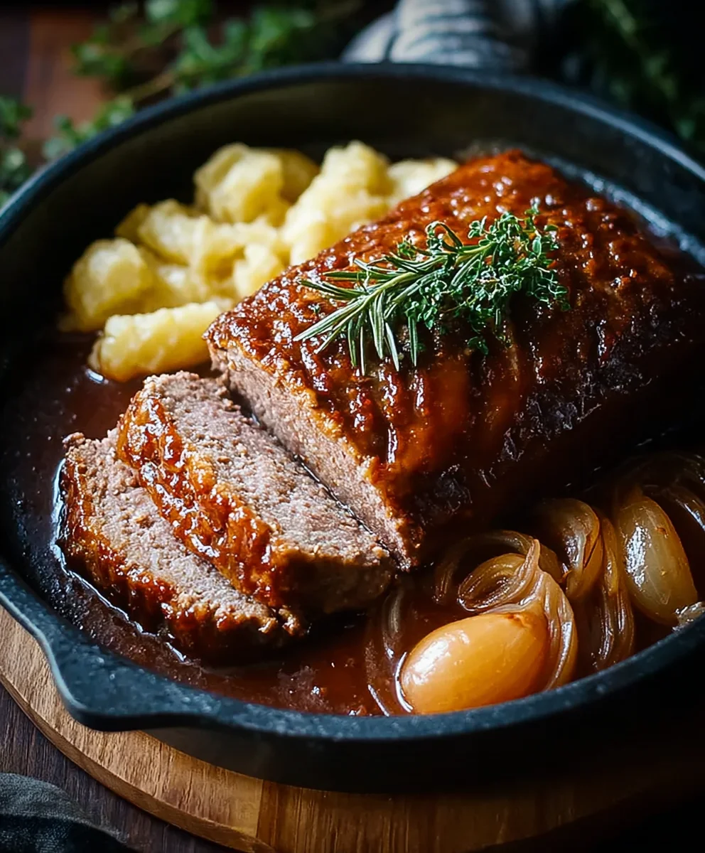 Saftiger Hackbraten aus dem Backofen mit Zwiebel & Ei