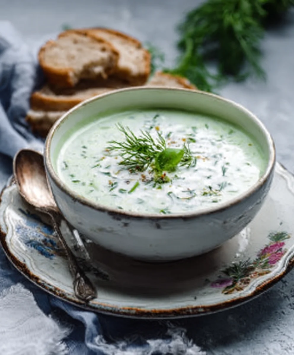 Omas beste kalte Gurkensuppe mit cremigem Joghurt.