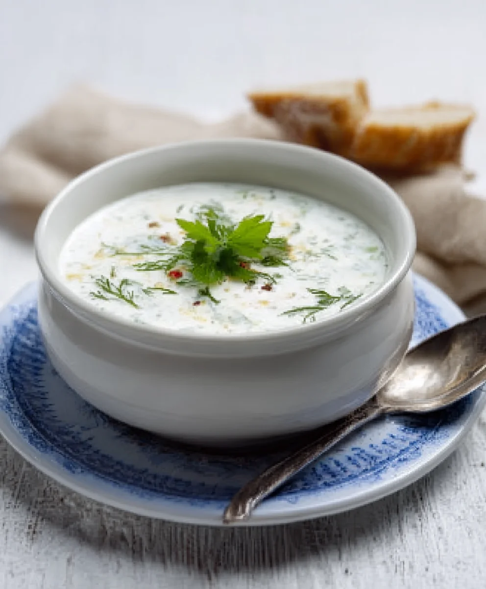 Omas beste kalte Gurkensuppe mit cremigem Joghurt.
