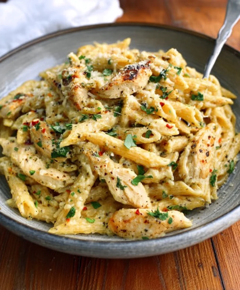 Gesunde Knoblauch Parmesan Hähnchen Pasta – einfach & köstlich!