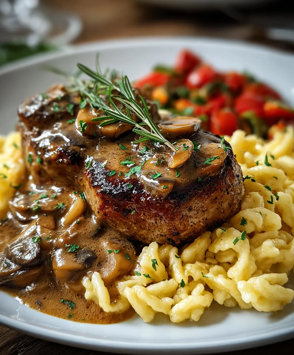 Zarte Beef-Medaillons mit Champignon-Rahmsoße & Spätzle