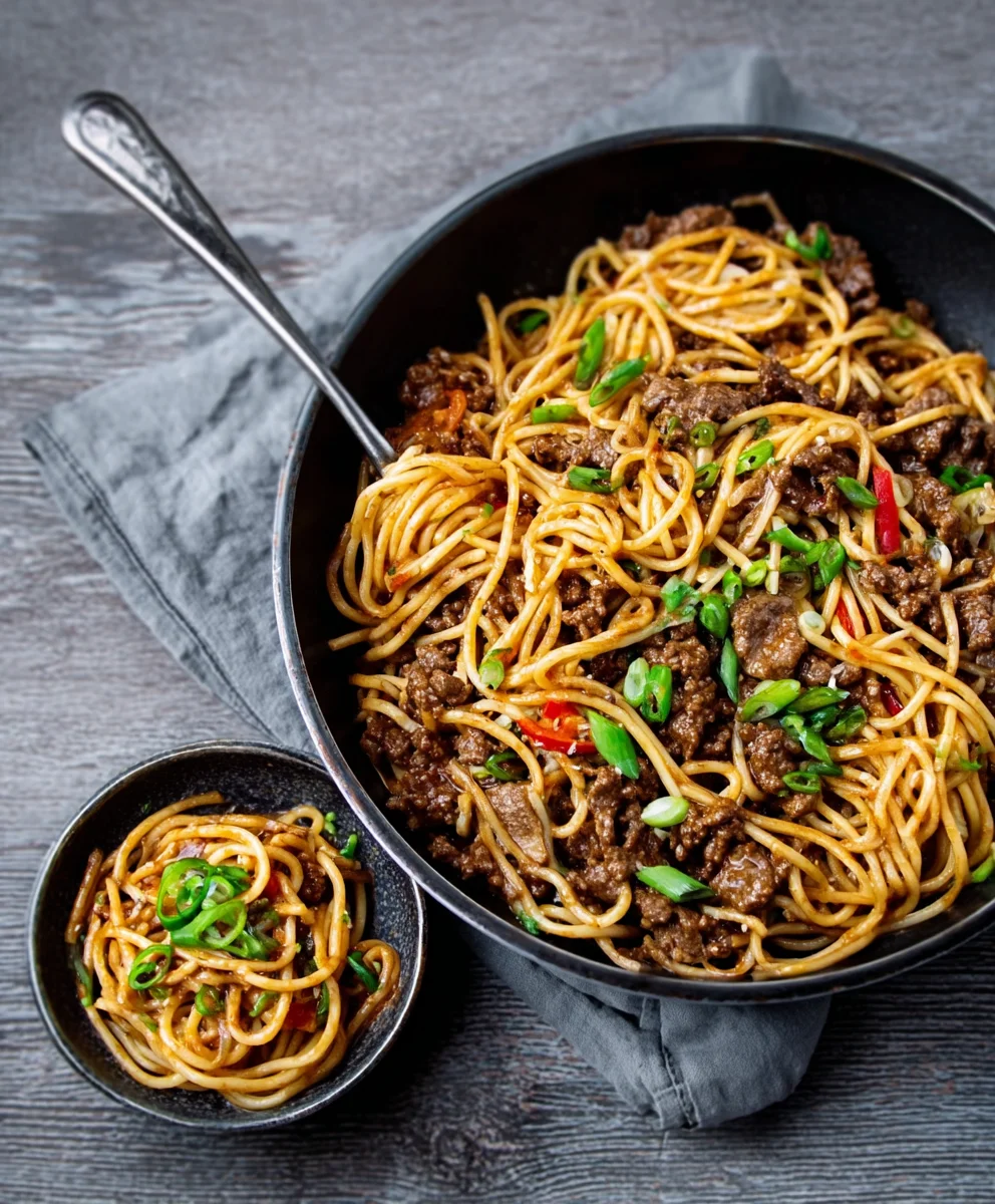 Mongolische Hackfleisch Pasta: Exotisch & Blitzschnell!
