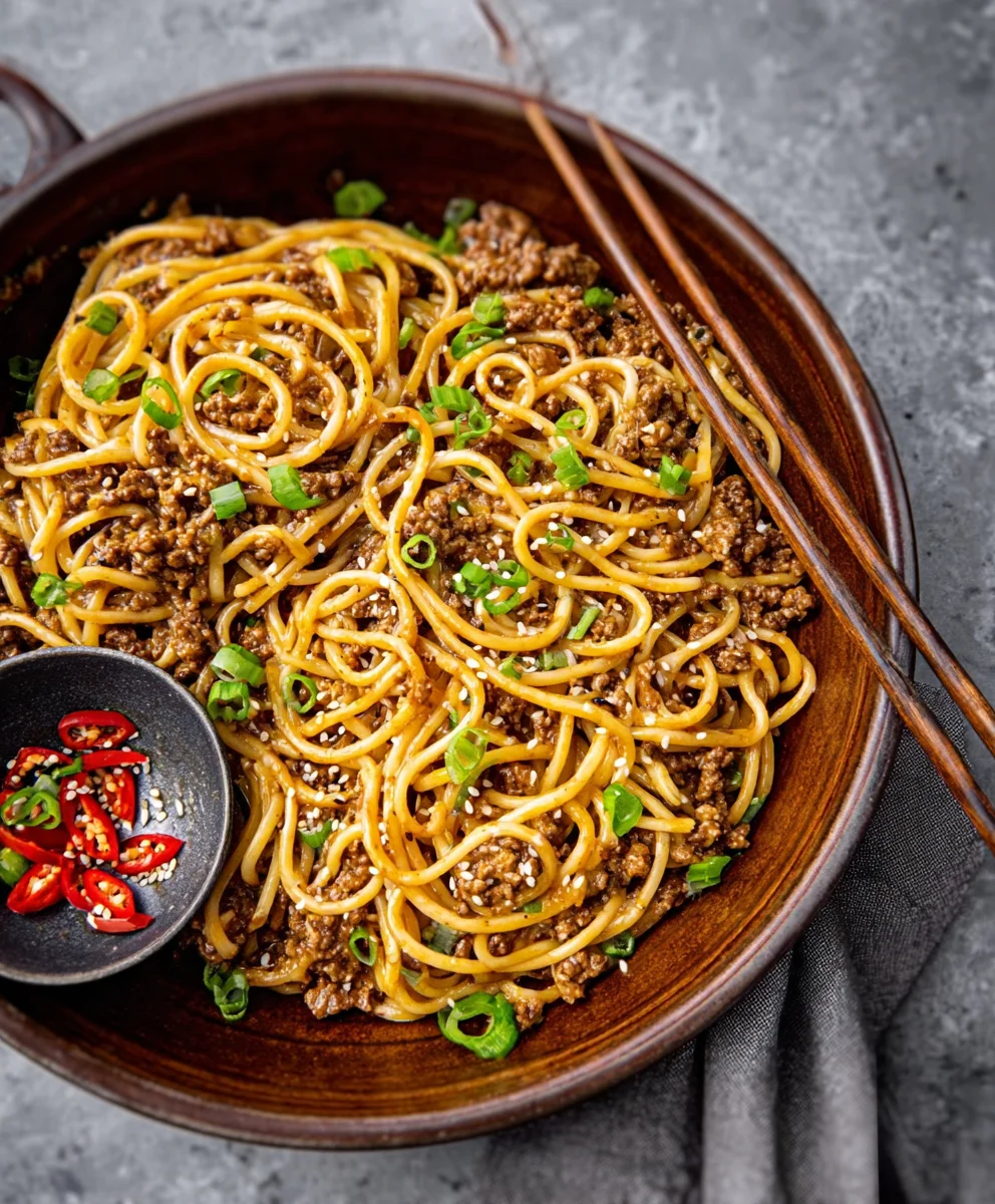 Mongolische Hackfleisch Pasta: Exotisch & Blitzschnell!