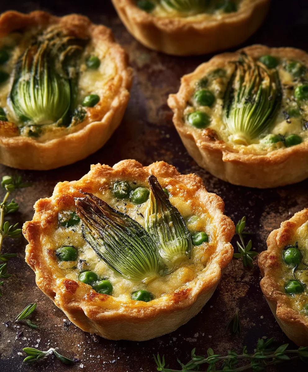 Knusprige Erbsen Tartelettes mit Zucchettiblüten Rezept