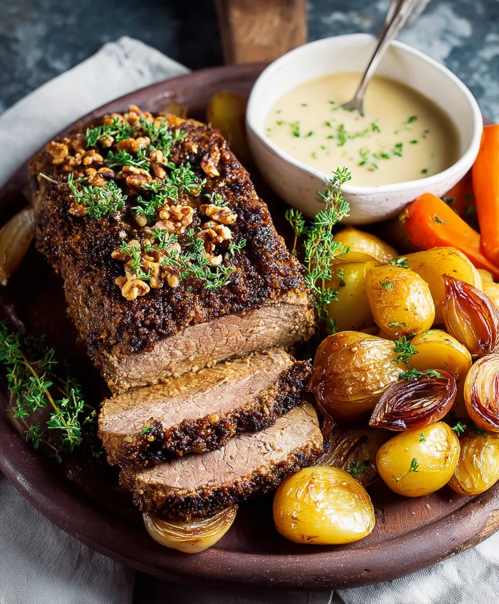 Nuss Braten Kaesesoesse Blechgemuese