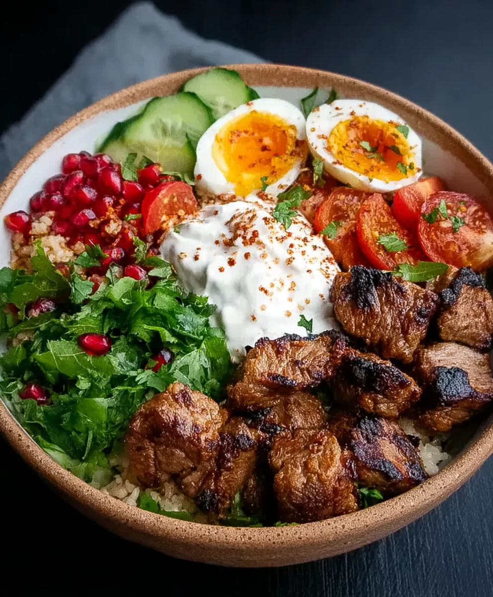 Gesunde Rinder-Kebab-Bowl: Hoher Proteingehalt