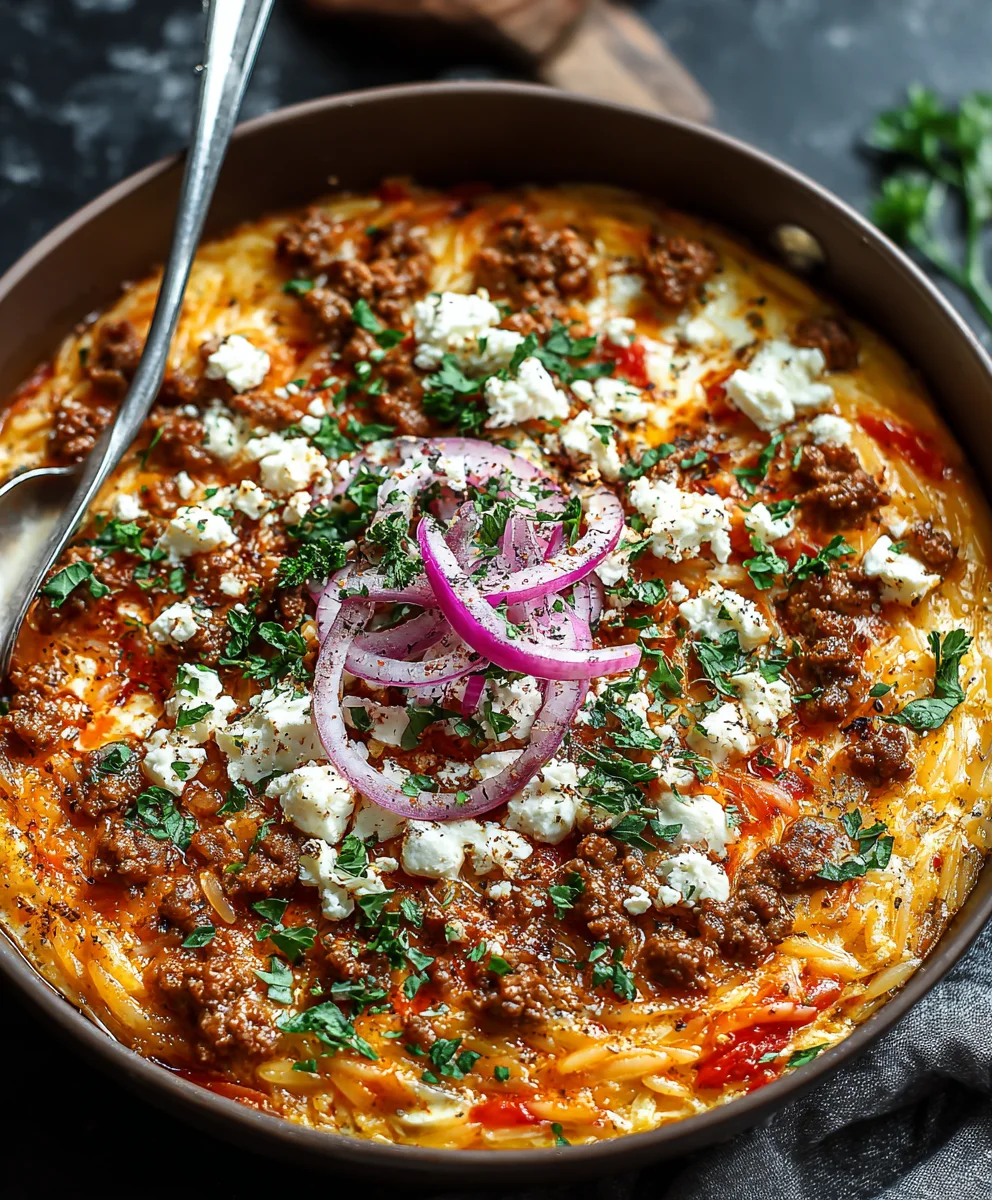 Hackfleischpfanne mit Kritharaki, Feta – Lecker & Einfach