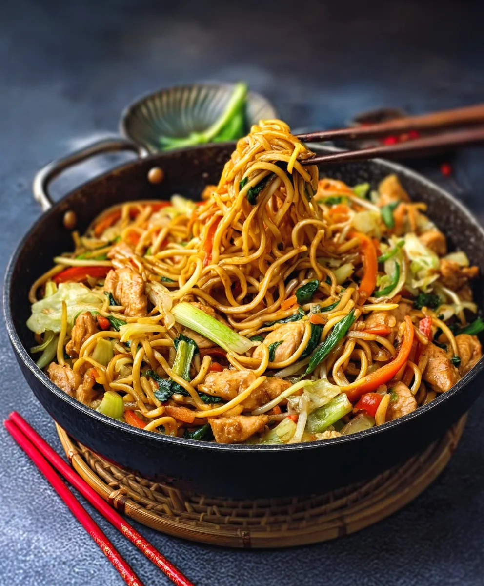Hähnchen Chow Mein: Asiapfanne mit Gemüse & Nudeln