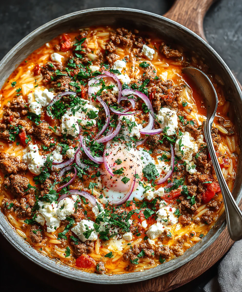 Hackfleischpfanne mit Kritharaki, Feta – Lecker & Einfach