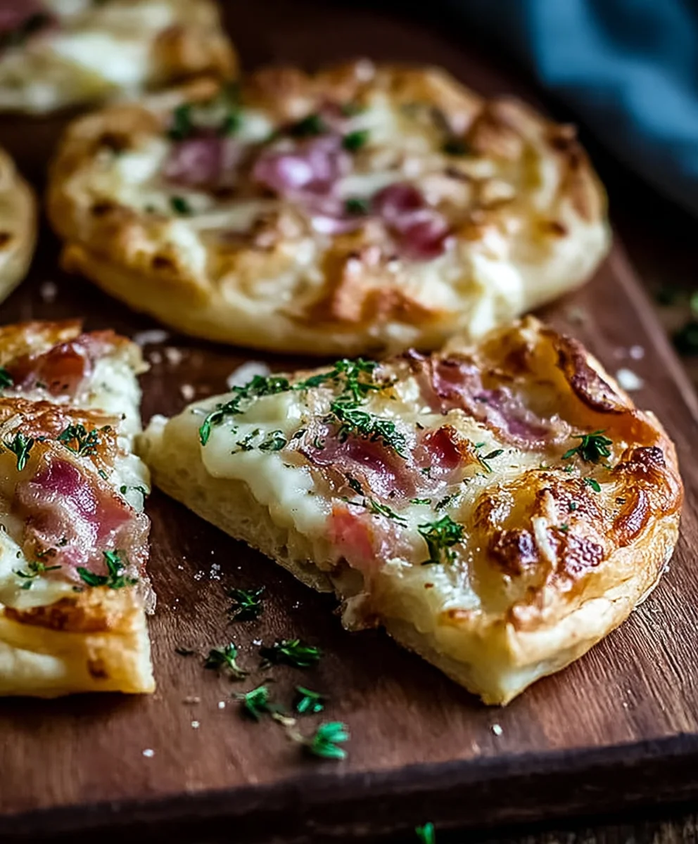 Herzhafte Flammkuchen Taschen mit Rindfleisch & Speck
