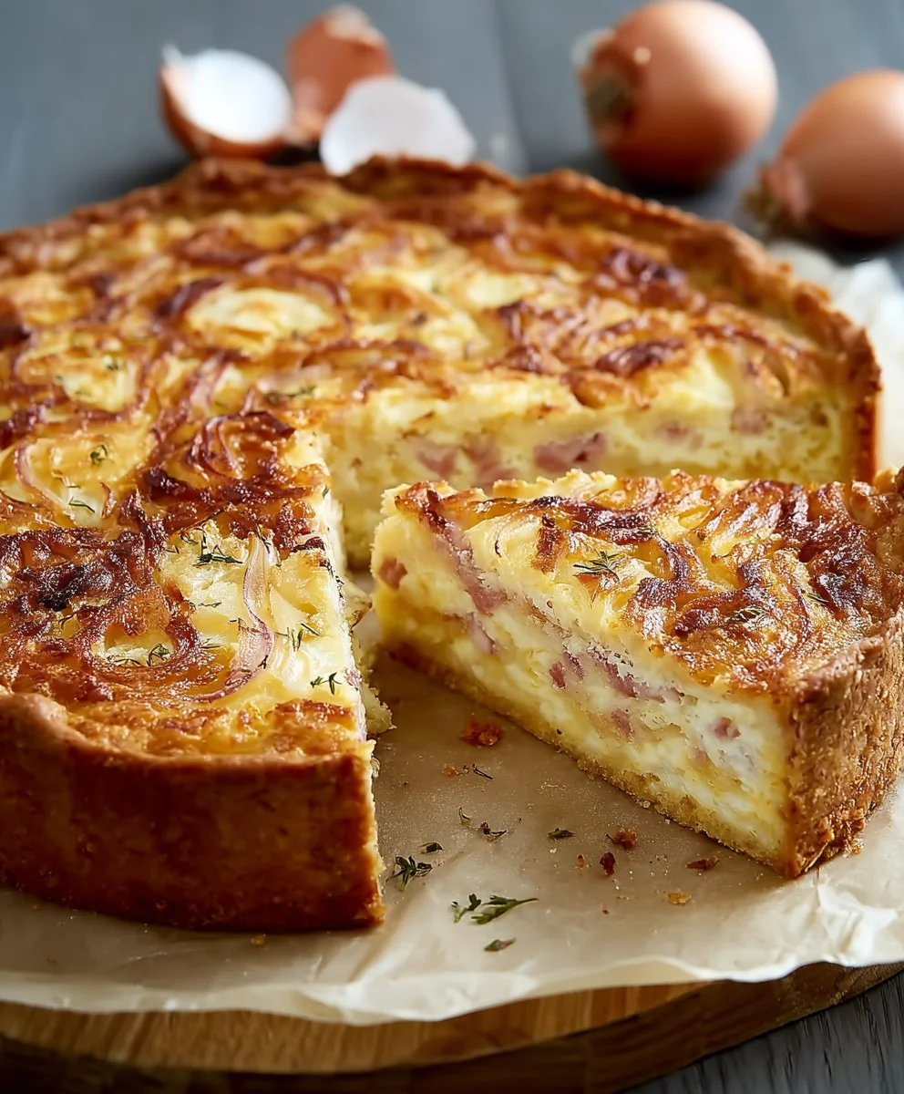 Herzhafter Zwiebelkuchen mit Speck & Zwiebelteig