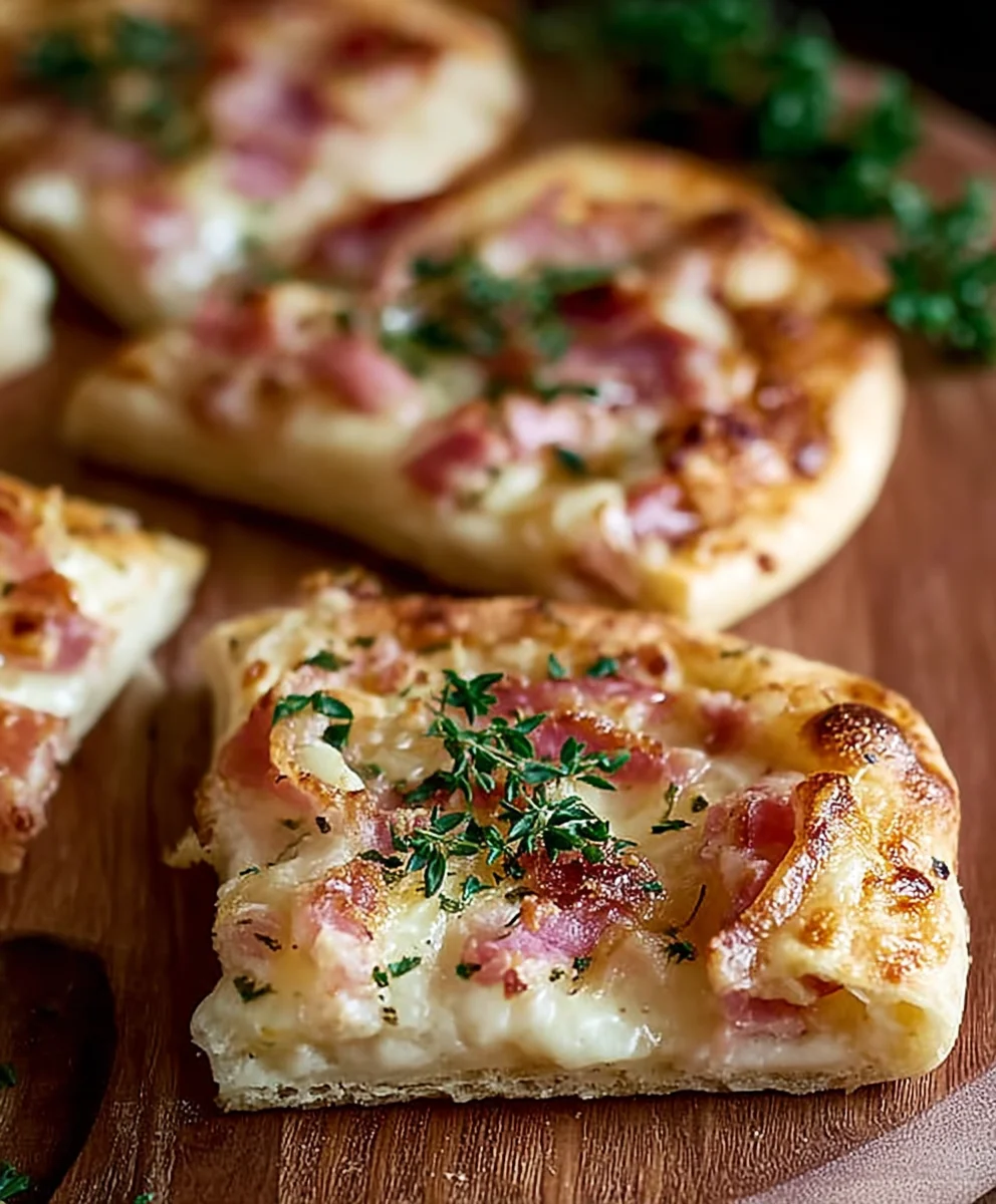 Herzhafte Flammkuchen Taschen mit Rindfleisch & Speck