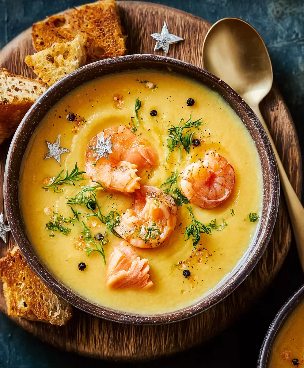 Süßkartoffelsuppe: Cremig mit Lachs & Garnelen