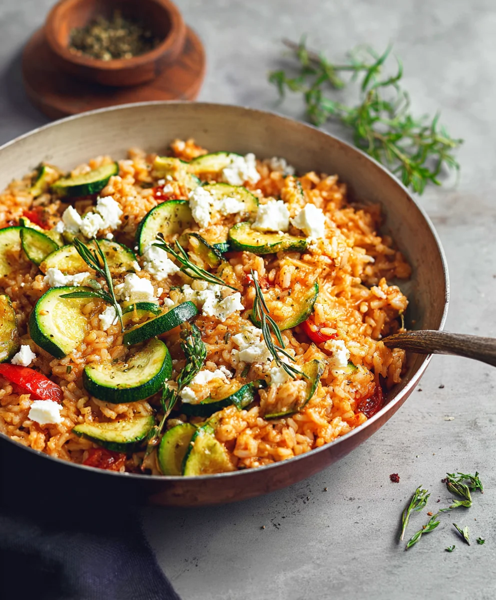 Zucchini Reis Pfanne mit Feta | Schnell & Einfach