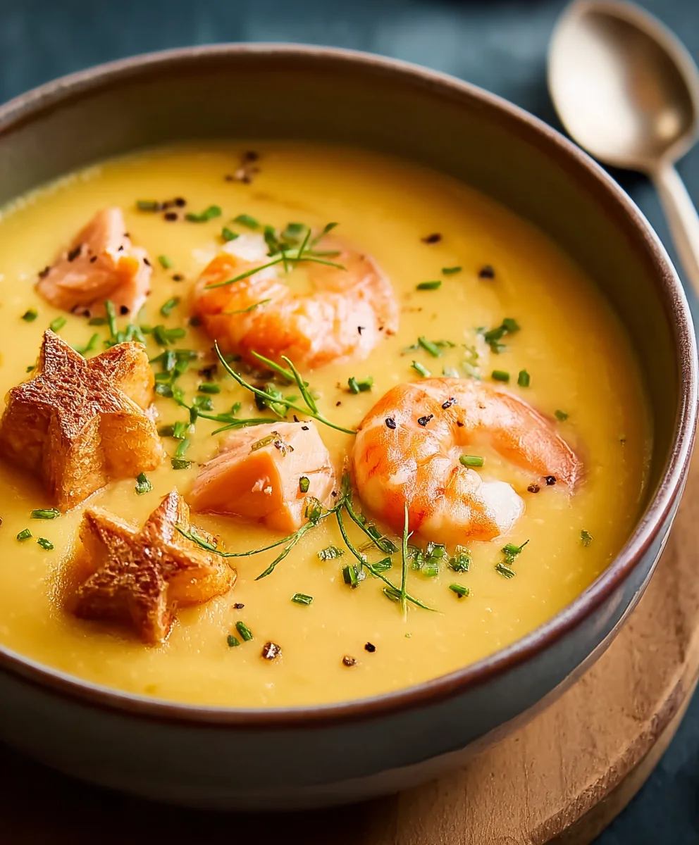 Süßkartoffelsuppe: Cremig mit Lachs & Garnelen
