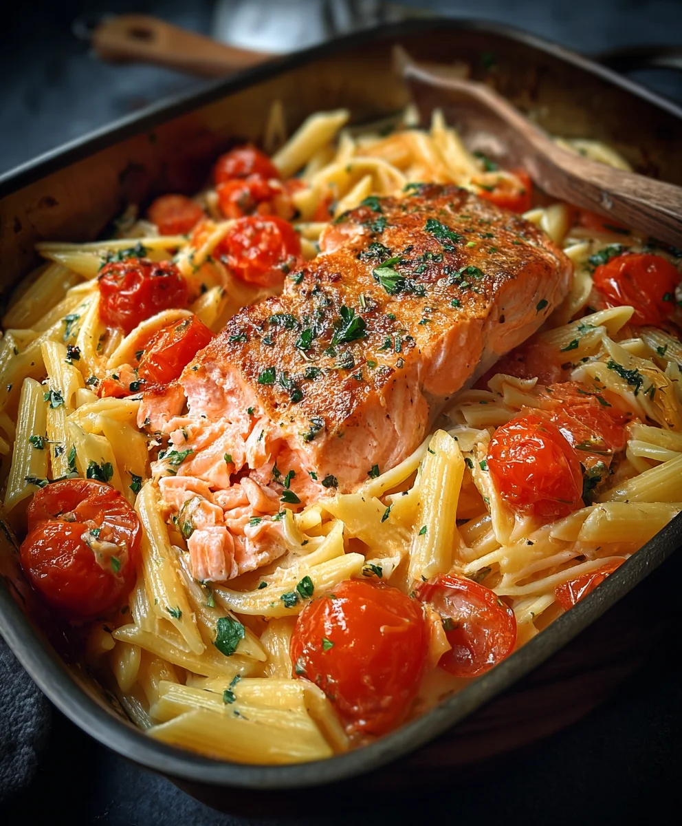 Ofen-Lachs-Pasta: Blitzschnelles Abendessen mit Tomaten