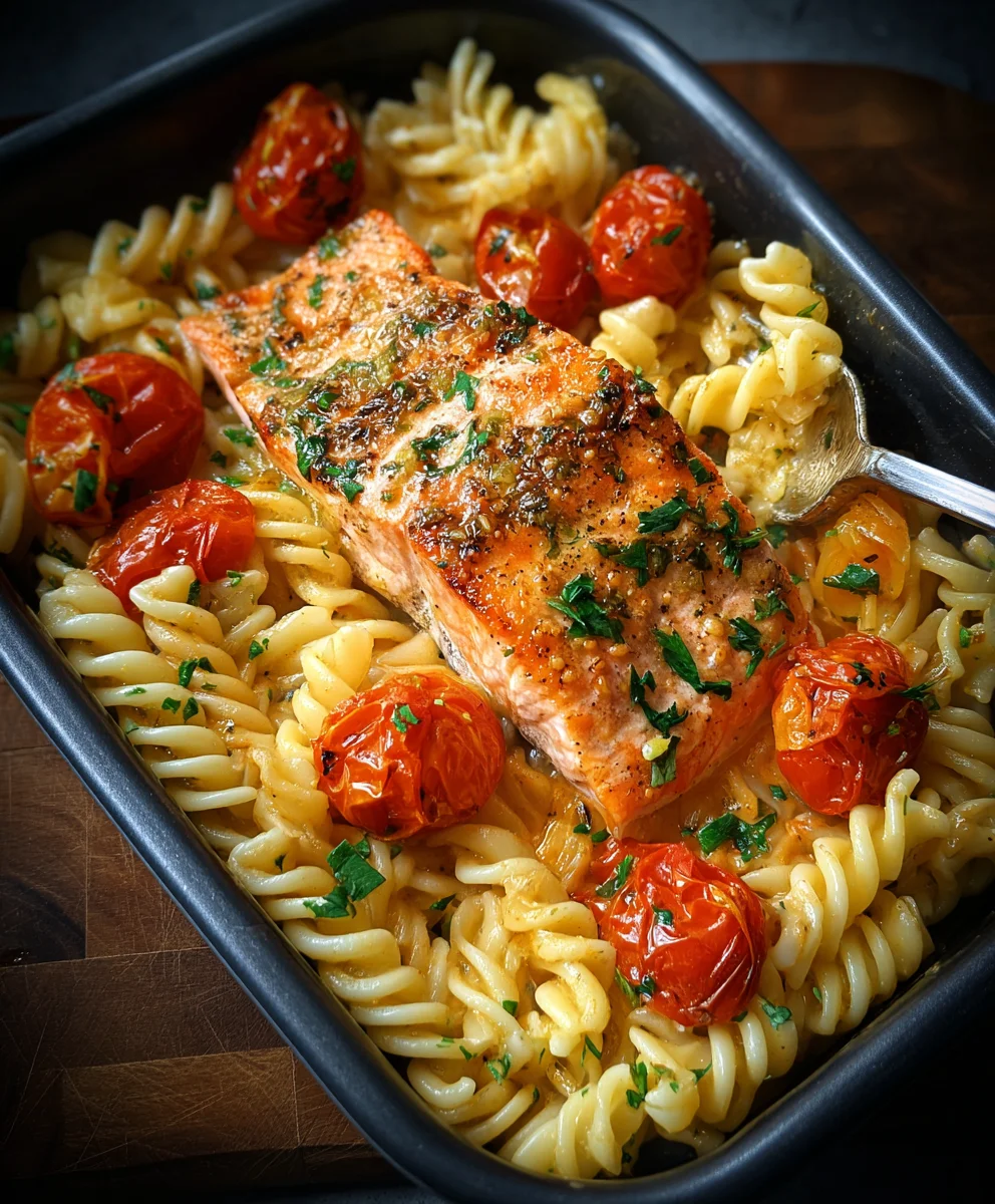 Ofen-Lachs-Pasta: Blitzschnelles Abendessen mit Tomaten