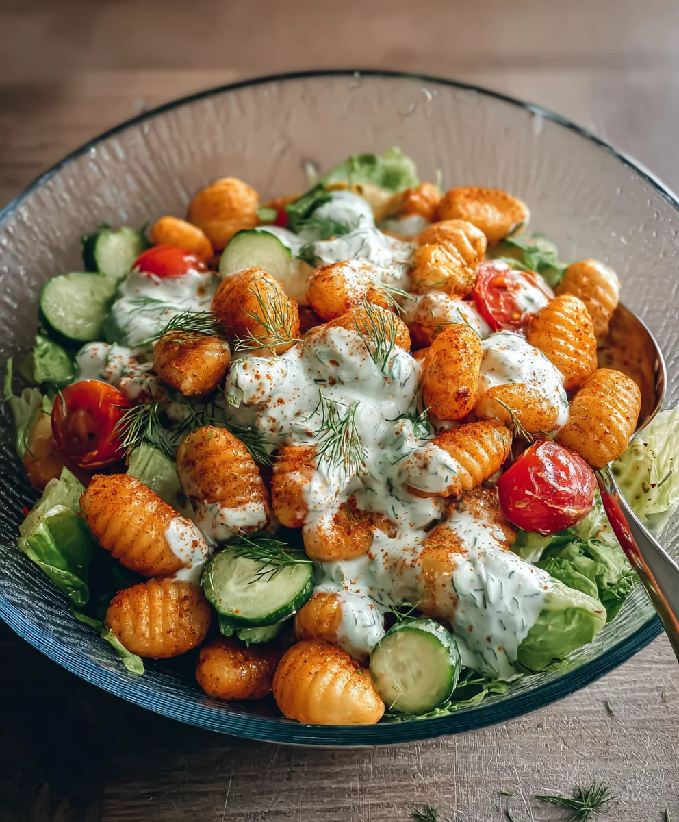Knusprige Gnocchi mit Joghurt-Dressing (Salat)