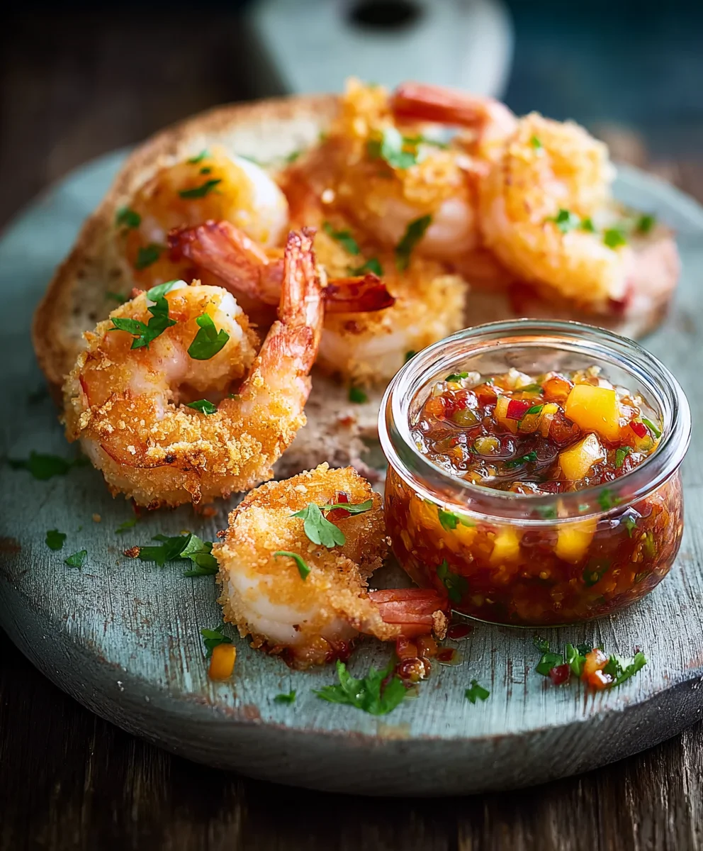 Kokos-Crevetten mit Pfirsich-Relish: Köstliches Rezept