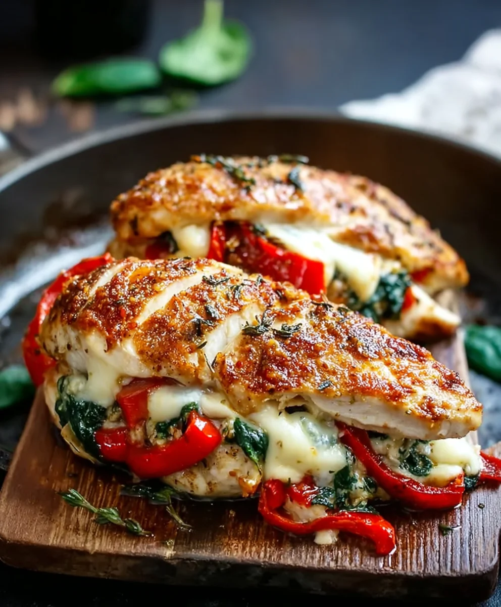 Hähnchen gefüllt: Paprika, Spinat, Mozzarella