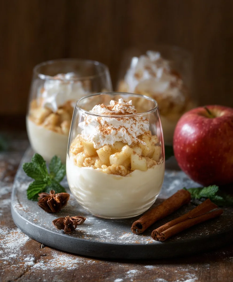 Bratapfel Crum extractble auf Zimtcreme – Dessert im Glas
