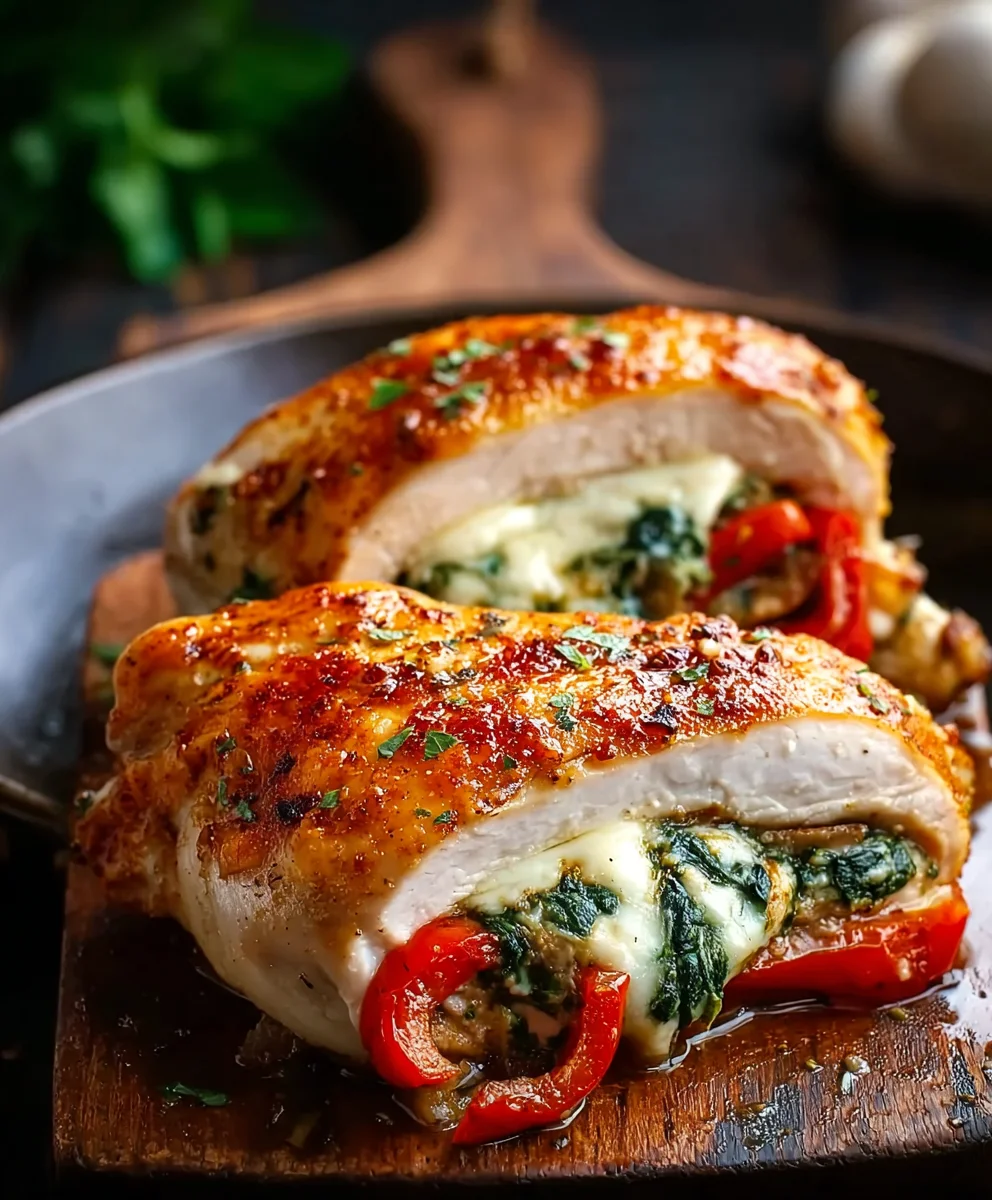 Hähnchen gefüllt: Paprika, Spinat, Mozzarella
