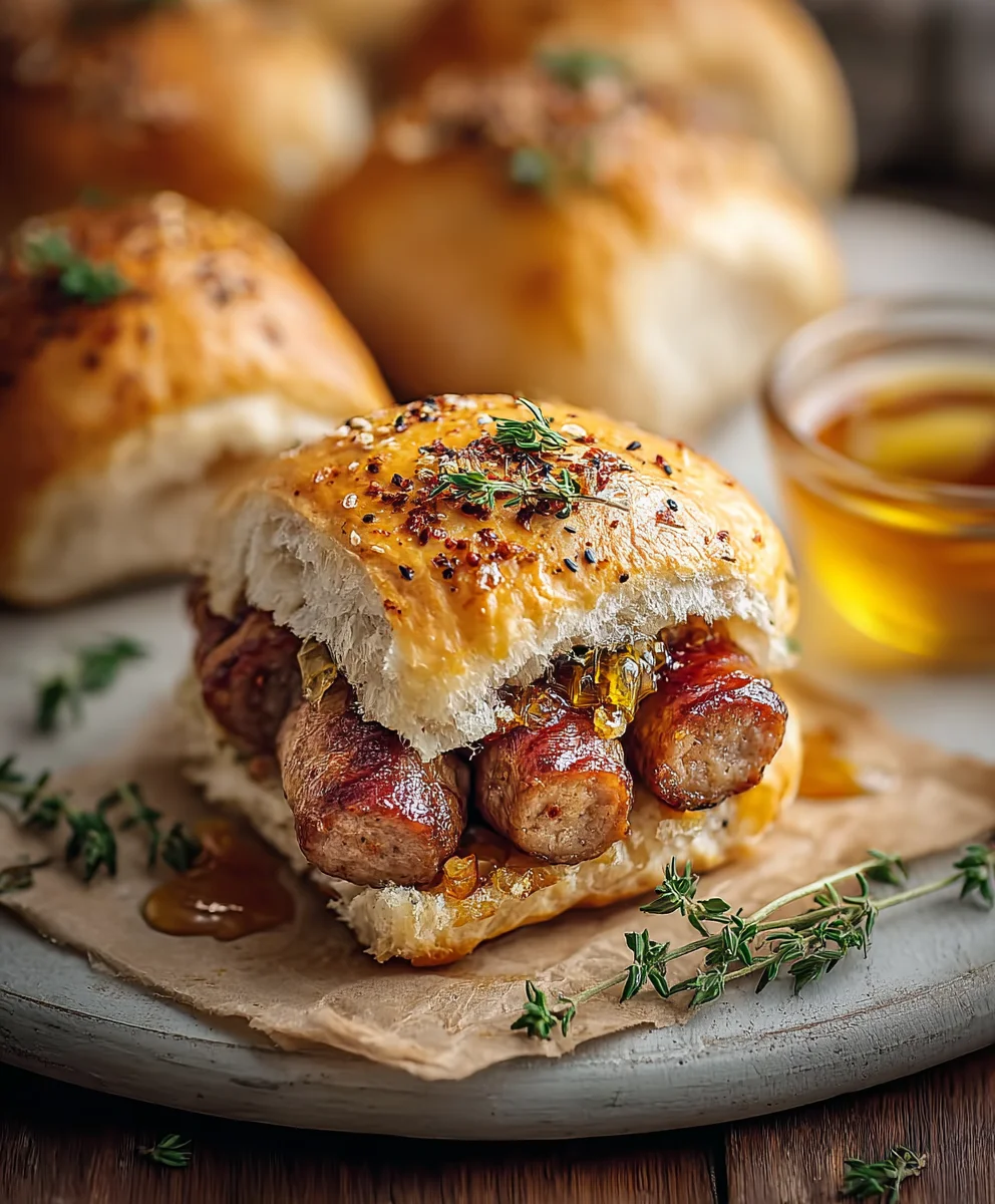 Rinderwurstbrötchen mit Honig & Thymian