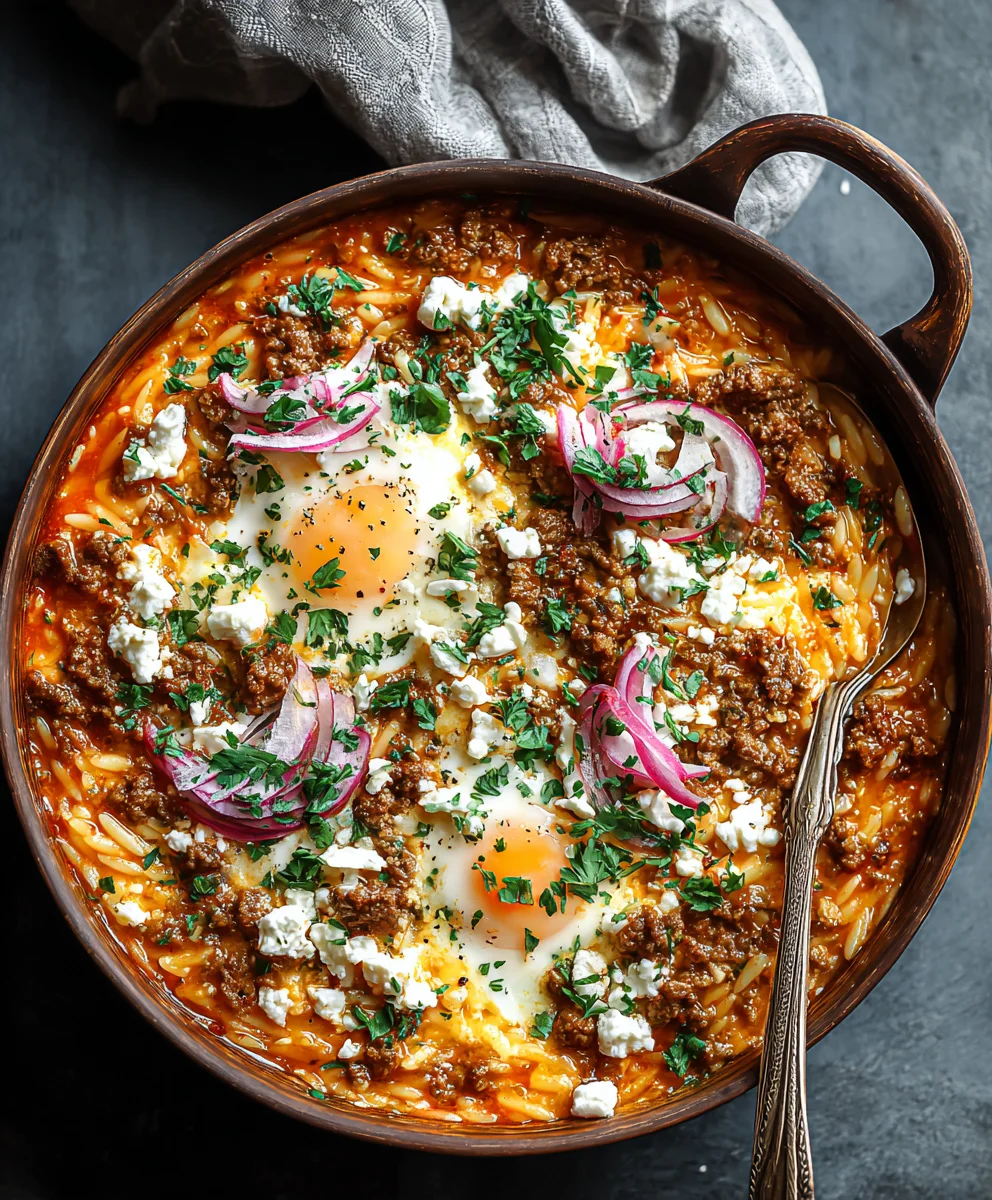 Hackfleischpfanne mit Kritharaki & Feta – Einfach lecker!