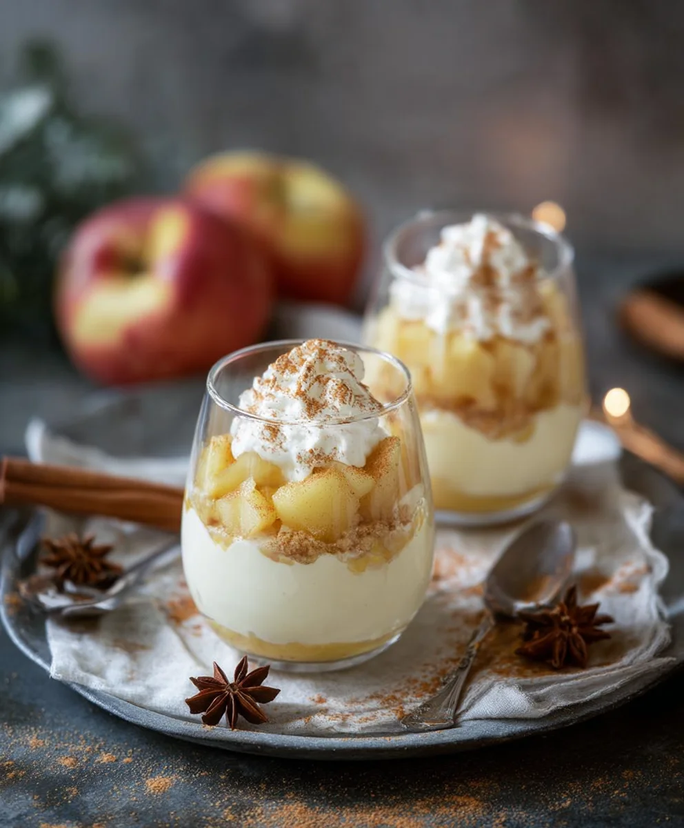 Bratapfel Crum extractble auf Zimtcreme – Dessert im Glas