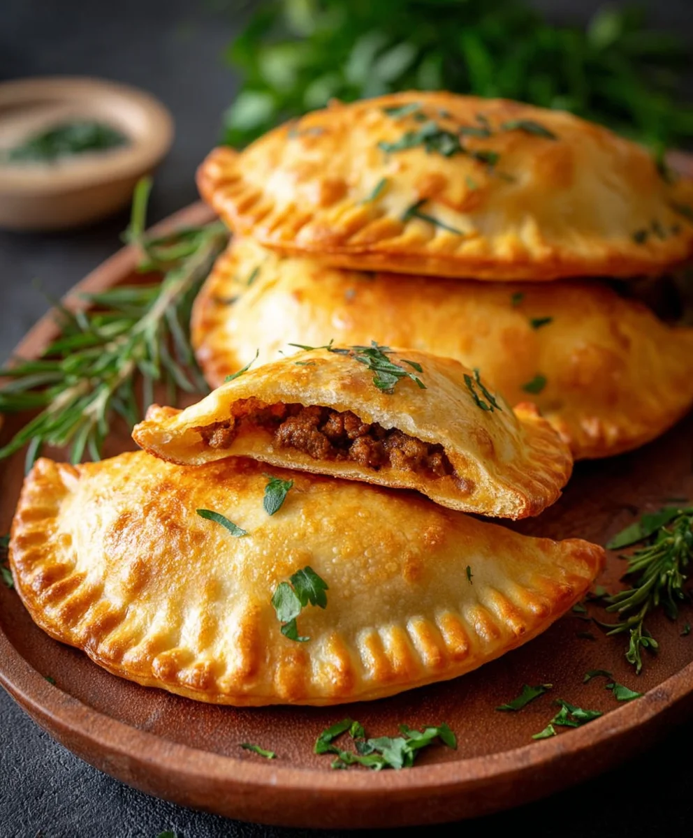 Goldbraune Teigtaschen mit würziger Rinderhackfüllung