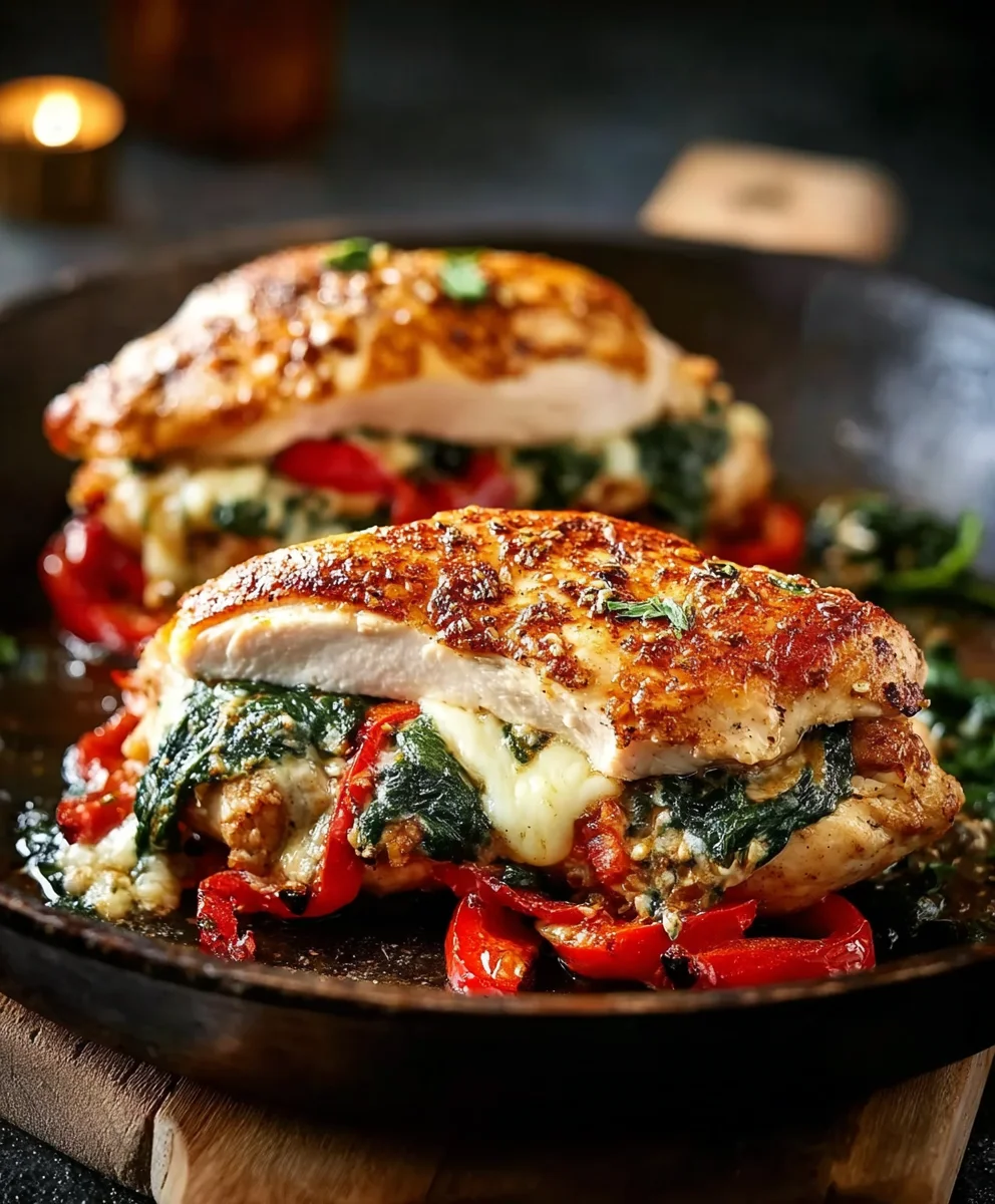 Hähnchenbrust mit Paprika, Spinat, Mozzarella