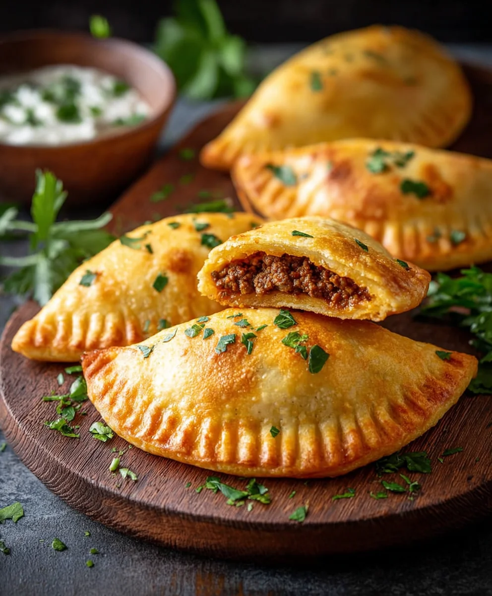 Goldbraune Teigtaschen mit würziger Rinderhackfüllung