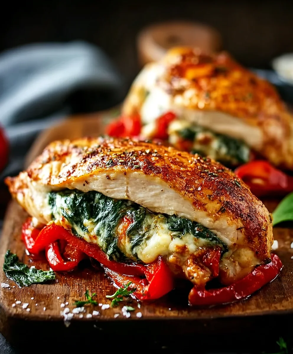 Hähnchenbrust mit Paprika, Spinat, Mozzarella