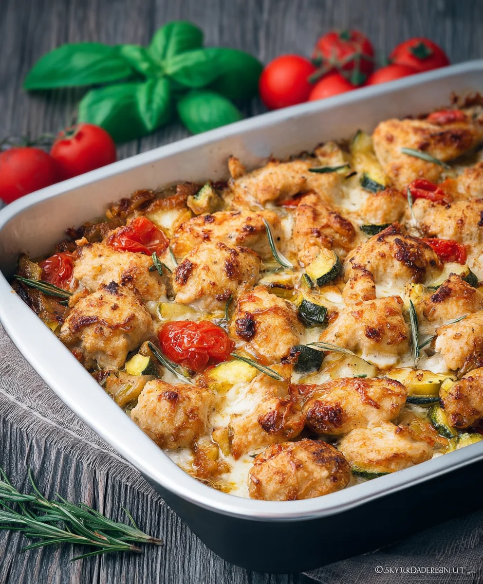 Sandige Hähnchen-Bocconcini mit Gratin-Gemüse