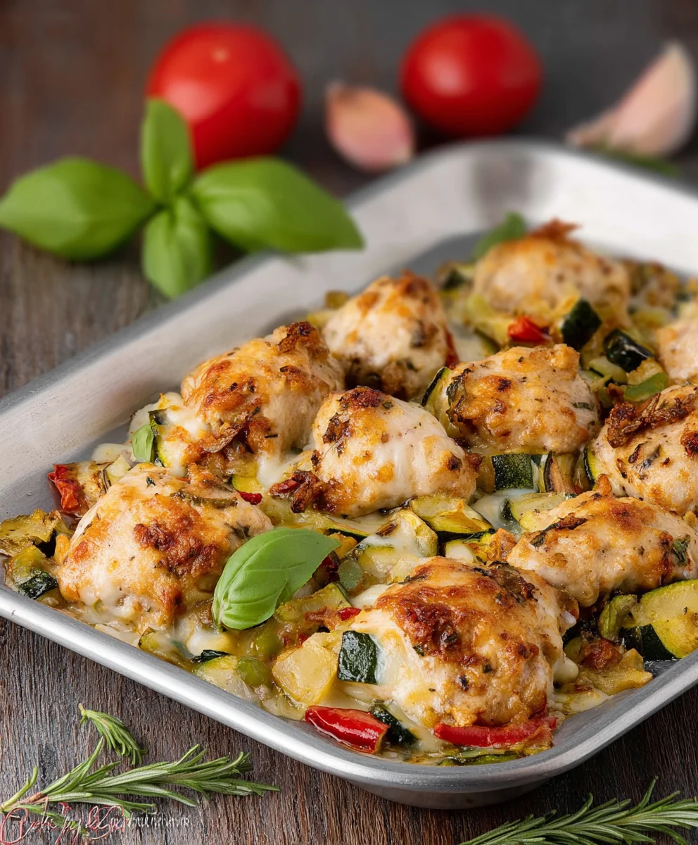 Sandige Hähnchen-Bocconcini mit Gratin-Gemüse