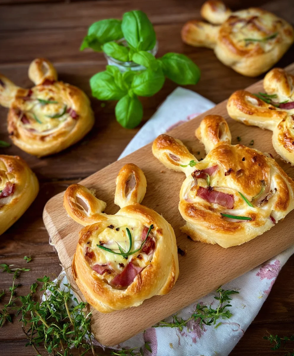 Osterhäschen: Speck & Zwiebel Pizzateig-Häschen